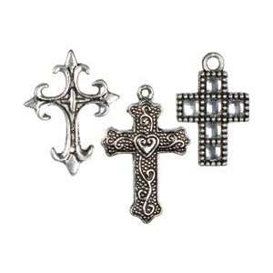  Cousin Beads Cross Culture Metal Charms Silver Mixed Cross 