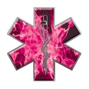  Star of Life EMT EMS Inferno Pink 6 Reflective Decal 