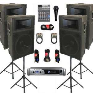   15 Speakers, Mixer, Mic, Stands and Cables DJ Set New CROWNTRAP15SET8