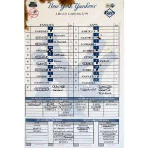  Yankees at Rays 10 03 2009 Game Used Lineup Card (MLB Auth 