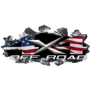 Ripped Metal 4x4 Off Road Decals American Flag   3.5 h x 