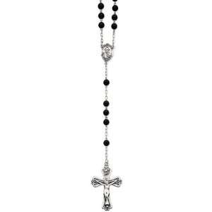  Sterling Silver Antiqued Onyx Rosary   26 Inch: West Coast 