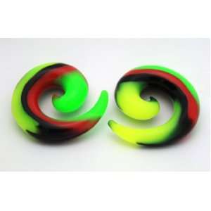  0g 8mm Acrylic Rasta Reggae Flexible Spiral Expander Ear Gauge Plug 