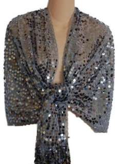  Sheer Silver Sequin Fringed Evening Wrap Shawl for Prom 