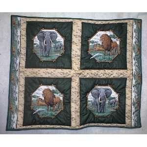  Lions and Elephants Safari Baby Quilt