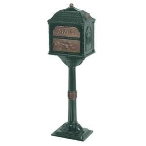Gaines Mailboxes: Green with Antique Brass Classic Pedestal Mailbox