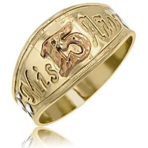  Ladies Mis 15 Anos Ring in 14K Tri color Gold: Jewelry