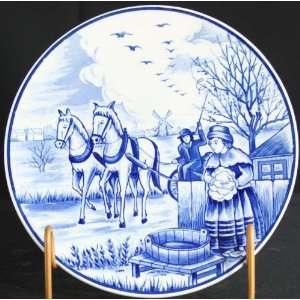   White Delft Ceramic Transferware Plate Horse Carriage Cloth making