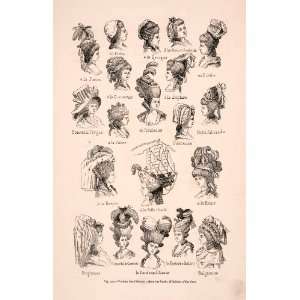  1876 Wood Engraving Hairstyle 18th Century France Bonnet 