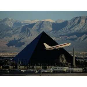 Jet Flies Past the Luxor Hotel, the Worlds Fourth Largest Pyramid 