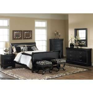   BED SET BLACK ASIAN HARDWOODS NICKEL 7 PIECE NEW