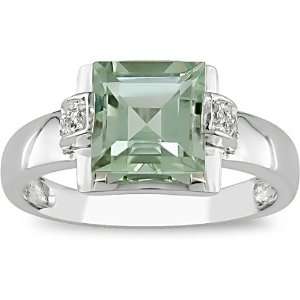  10k White Gold Green Amethyst and Diamond Ring: Jewelry