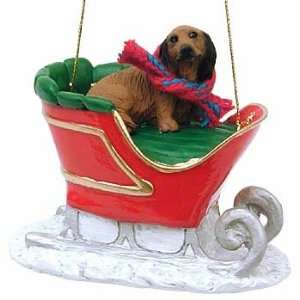  Longhaired Red Doxie in a Sleigh Christmas Ornament: Home 