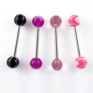 Pack 14G Surgical Steel Tongue Barbells 4 Hot Pink, Purple, Black 1 