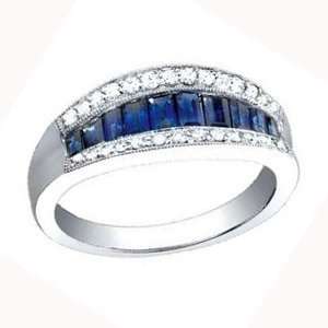   Carat Blue Sapphire & Diamond 14k White Gold Fashion Ring: Jewelry