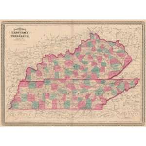  Johnson 1870 Antique Map of Kentucky & Tennessee