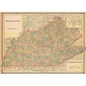    Cram 1891 Antique Map of Kentucky & Tennessee