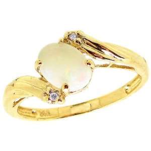 14K Yellow Gold Oval Gemstone and Diamond Engagement Ring Opal, size8 
