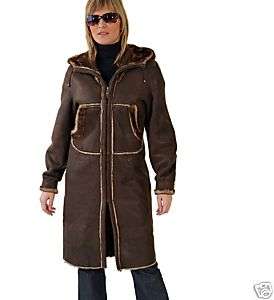 NWT! BROWN CAMEL SHEARLING LEATHER FUR COAT + HOOD GLAM  