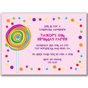 Lollipop Invitations Birthday Party Candyland Candy FUN  