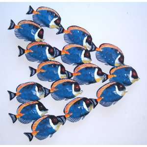 3D SCHOOL OF 15 BLUE SURGEON FISH WALL SCULPTURE:  Home 