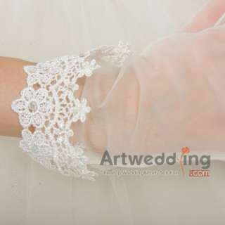 ivory 9Voile Wrist Sequined Lace Bridal Wedding Gloves  