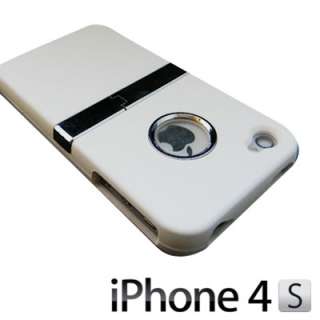iPhone 4S Black Hard Back Case Cover with Chrome Kick Stand Rubb 