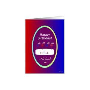  Husband, Happy July 4th Birthday! Cake with Flags Card 