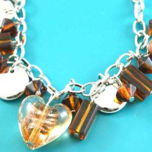 A0273 Lampwork Glass Crystal Heart Beads Charm Bracelet  
