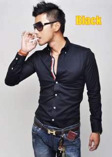 Mens Fashion Casual Cotton Shirt Long Sleeved Slim 3 Color 4 Size 