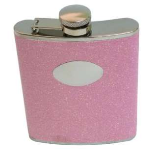 Pink Glitter Engravable Oval Badge 6oz Stainless Flask  