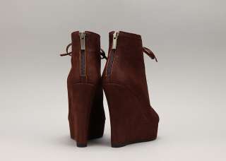 11210 Nubuck Lace Platform Wedge Heels Handmade Boots Brown US  