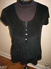 64 CHICOS SIZE 1 TRAVELERS JOSIE CAP SHORT SLEEVE TOP BLACK 