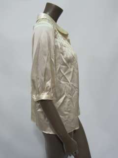 Vince womens ivory smocked button up silk blouse top L $325 New  