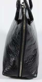 Furla Black Crocodile Embossed Polished Leather Dual Zip Hand Bag Tote 