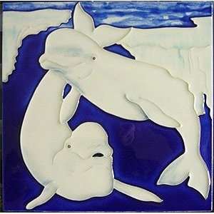 Beluga Whale Decorative Ceramic Wall Art Tile 8x8:  Home 