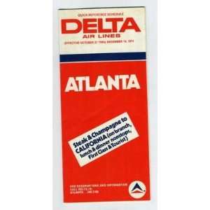   Delta Air Lines Atlanta GA Time Table 1974 Schedule: Everything Else