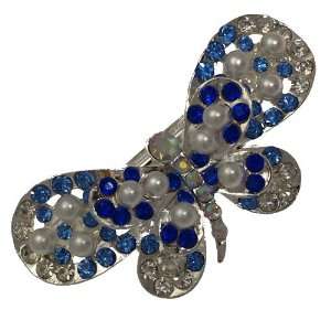  Laurelia Silver Blue Crystal Pearl Hair Barrette: Jewelry
