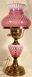 FENTON CRANBERRY OPALESCENT HOBNAIL LAMP CIRCA 1950S 1960S  