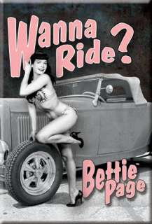 Legendary Bettie Page Wanna Ride ! Miniature Metal Sign Magnet  