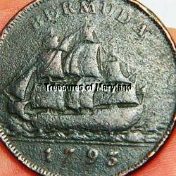 SCARCE 1793 BERMUDA SAILING SHIP PENNY  