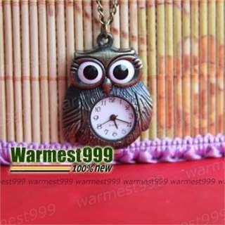 Antique Bronze Vintage Cool Charm Owl Quartz Pocket Watch Pendant 