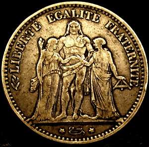 1874 FRANCE 5 Francs HERCULES & The NYMPHS Silver Crown  