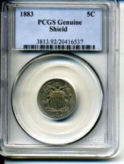 Shield Nickel 1883.CertifiedPCGS as Genuine.Not gradable because coin 
