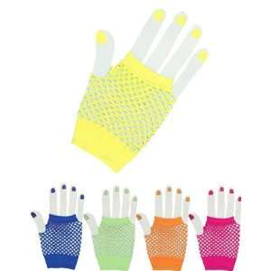  Yellow Glam Rock Fishnet Fingerless Costume Half Gloves 