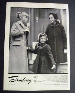 1956 Bambury Coats Children School Girl Fashion 50s Ad  