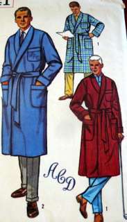 VTG 1950s MENS MONOGRAM ROBE Sewing Pattern CHEST 34 36  