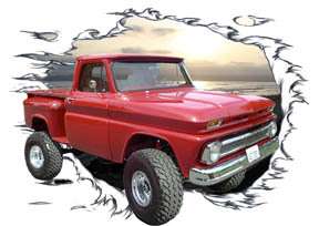 1966 Red Chevy 4X4 Pickup Truck Hot Rod SS T Shirt 66  