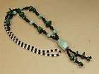 Vintage Green Jade Black / White Glass Bead Lucite Pendant Necklace