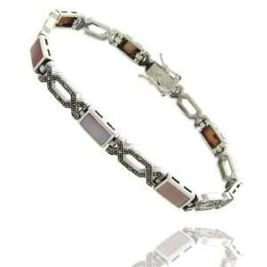  Sterling Silver Pink Shell Marcasite Bracelet: Jewelry